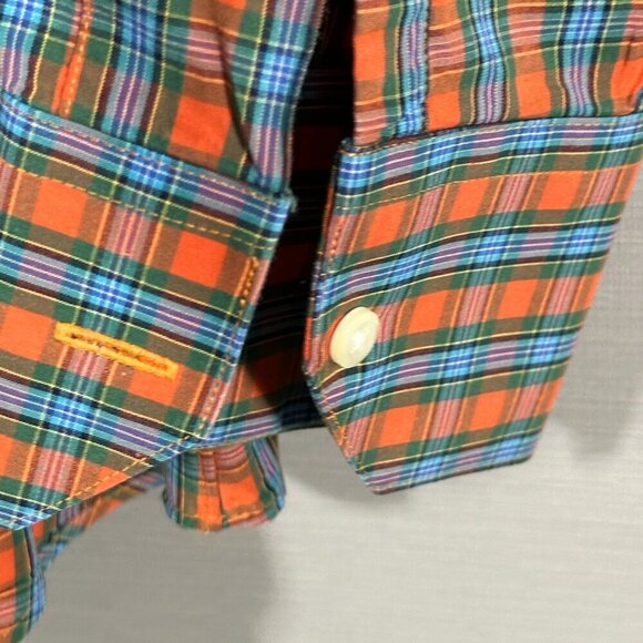 Corporate  Image for Tom James Shirt Mens XL Orange Blue Plaid Button Up - Picture 5 of 7
